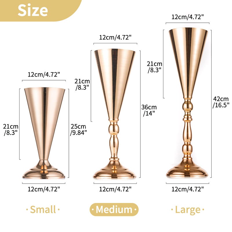 NUPTIO 2 Pcs Set Metal Wedding Flower Trumpet Vase Stand, 14 inch Table Decorative Centerpiece Artificial Flower Arrangements for Anniversary Ceremony Party Birthday Event Aisle Home Decoration (Gold) - Image 5
